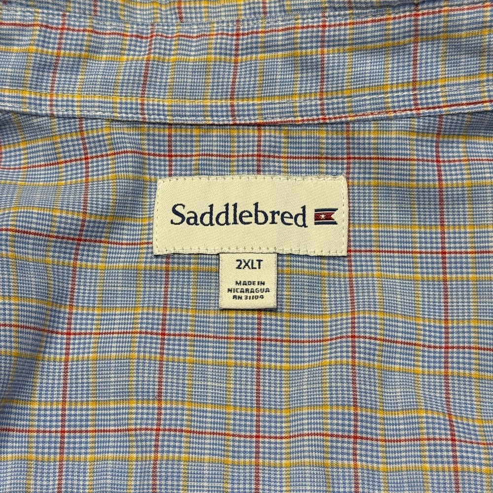 Saddlebred Plaid Button Down Shirt Men’s 2XLT Blue Short Sleeve Big & Tall